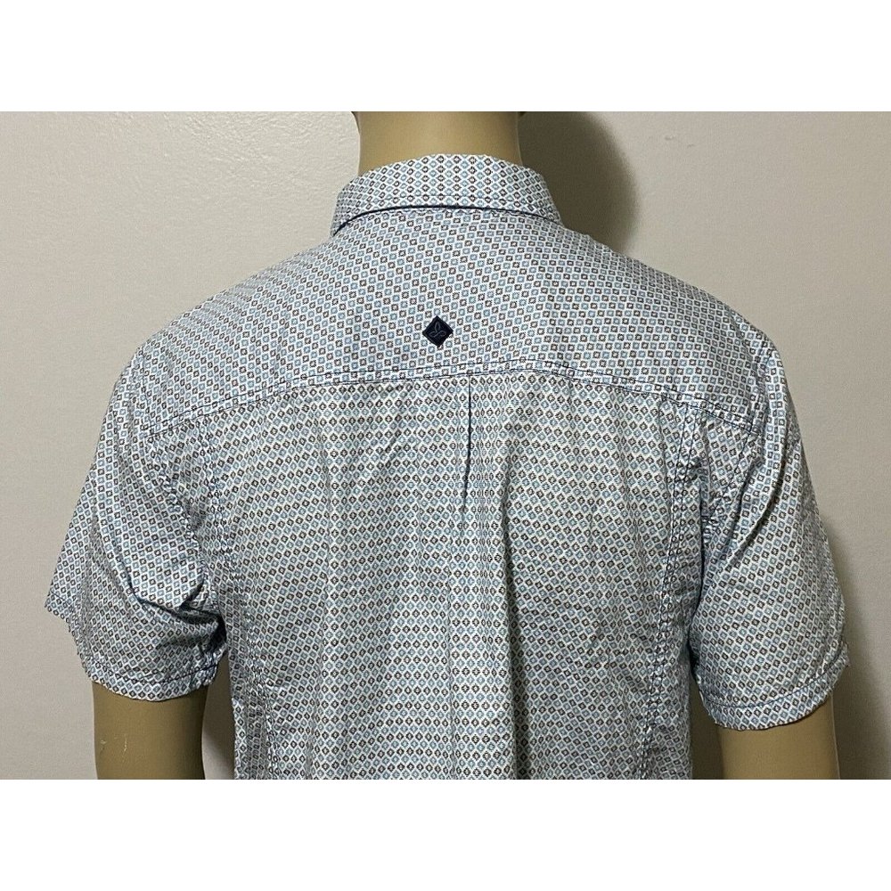 Prana Slim Fit XL Short Sleeve Button Front Men's Hiking Shirt White Teal Black - Picture 9 of 11